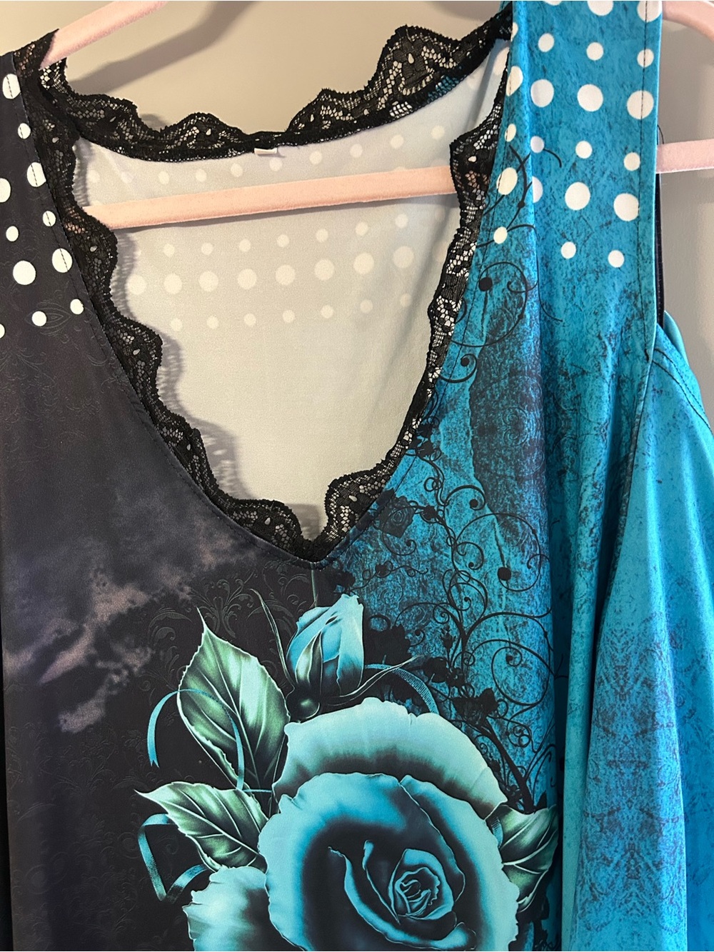 Women's Teal & Black Floral Lace-Trim with cut out shoulders